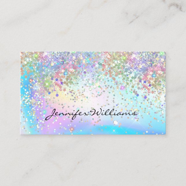 Eleganter Einicorn Holographic Glitzer Glitzern Visitenkarte (Vorderseite)