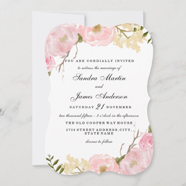 Eleganter Einladung zur Hochzeit der Weißen Flora (Vorderseite)