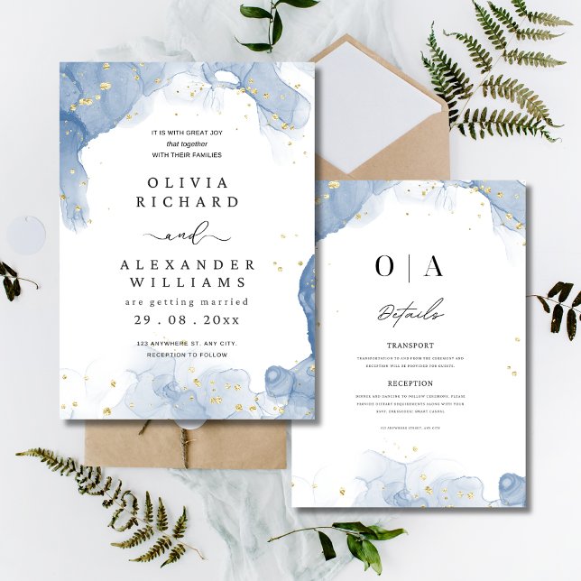 Eleganter Einladungs-Blauer und Gold-Minimal für H Einladung (Von Creator hochgeladen)