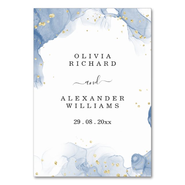 Eleganter Einladungs-Blauer und Gold-Minimal für H Tischnummer (Vorderseite)