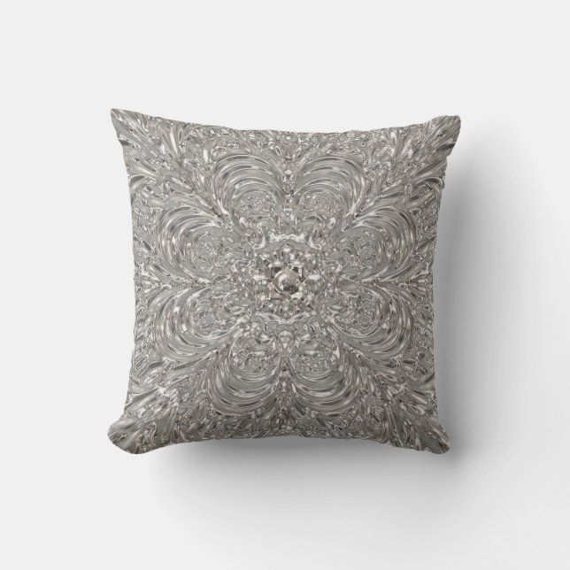 Eleganter, einzigartiger silberfarbener Metallglas Kissen (Vorderseite)