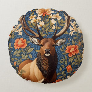Eleganter Elch William Morris Inspiriert Floral Rundes Kissen