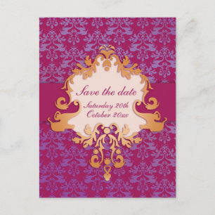 Eleganter Elefant Save the Date lila/Goldkarte Ankündigungspostkarte