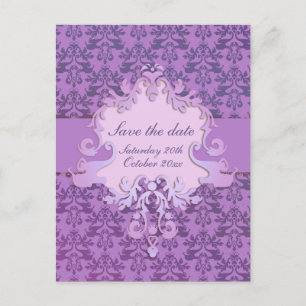 Eleganter Elefantendamast Save the Date lila Karte