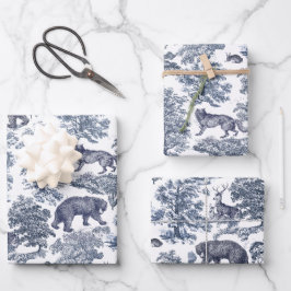 Eleganter, eleganter, rustikaler Blauwaldtiertoil Geschenkpapier Set