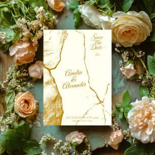 Eleganter Elfenbein und Goldmarmor Save the Date Einladung