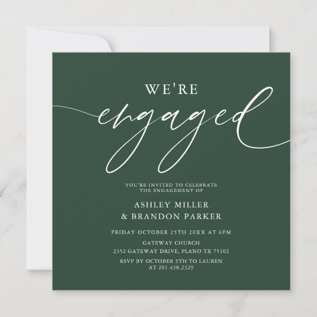 Eleganter Emerald Green Engagement Party Square Einladung (Vorderseite)