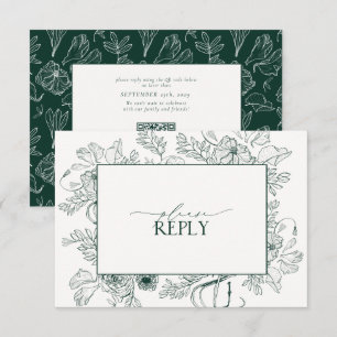Eleganter Emerald Green Floral Wedding QR Code RSVP Karte