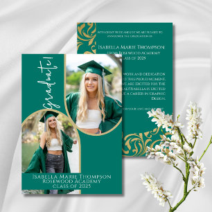 Eleganter Emerald Green & Gold Arch Foto Abschluss Ankündigung
