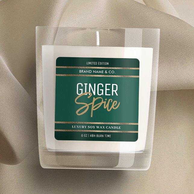 Eleganter Emerald Green Gold Glitzer Moderne Kerze Quadratischer Aufkleber (Elegant emerald green and gold glitter square labels - perfect for candles, diffusers, wax melts etc)