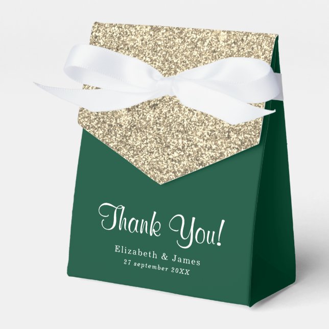 Eleganter Emerald Green Gold Glitzer Vielen Dank Geschenkschachtel (Vorderseite)