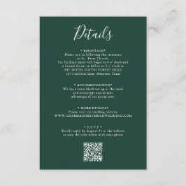 Eleganter Emerald Green Script Wedding QR Code Begleitkarte