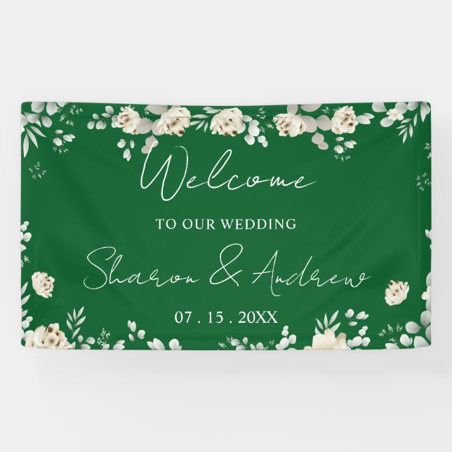 Eleganter Emerald Green Wedding Welcome Banner (Horizontal)