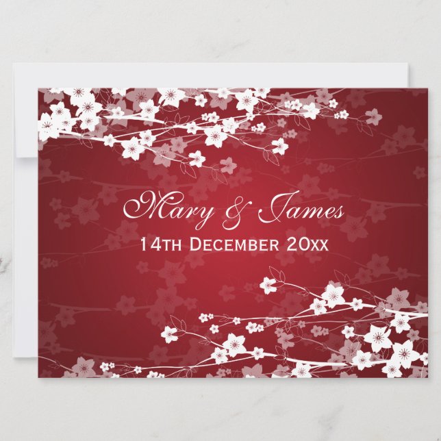 Eleganter Empfang Cherry Blossom Red Einladung (Vorderseite)