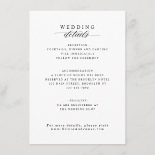 Eleganter Empfang Unterkunft Details Hochzeiten Begleitkarte
