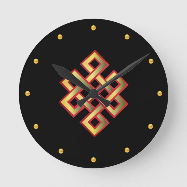 Eleganter, endloser Knoten auf schwarz Runde Wanduhr (Vorderseite)