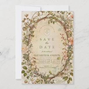 Eleganter Erdiger Boho-Blumenbogen-Hochzeit Save The Date