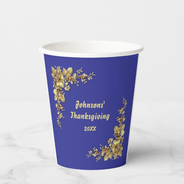 Eleganter Erntedank aus Gold und Burgund Pappbecher (Vorderseite)