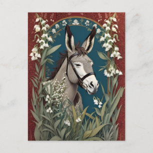 Eleganter Esel und Maiglöckchen-Blumen Postkarte