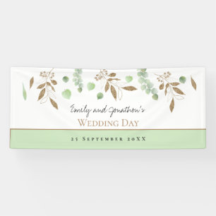 Eleganter Eucalyptus Green Gold Name Datum Hochzei Banner