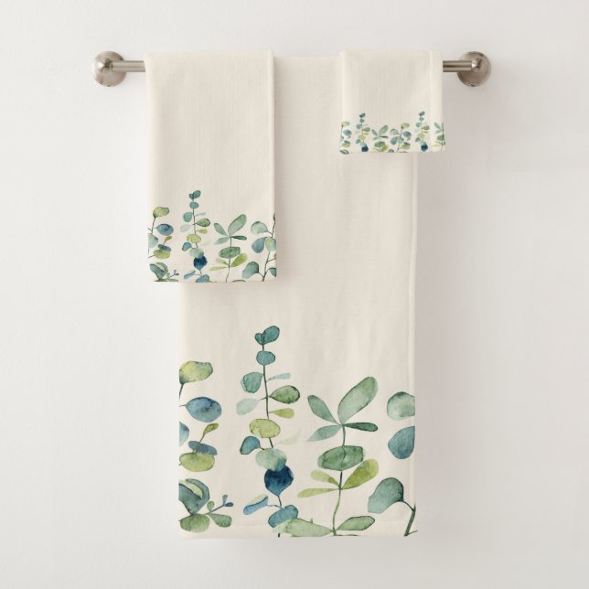 Eleganter Eukalyptus aus Weiß Badhandtuch Set (Insitu)