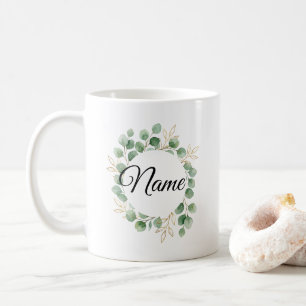 Eleganter Eukalyptus-Blumenkranz mit individuellem Kaffeetasse