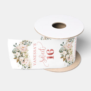 Eleganter Eukalyptus-Goldblume, Rose 16 . Geburtst Satinband