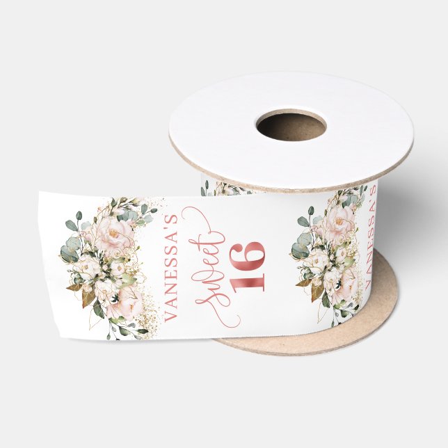 Eleganter Eukalyptus-Goldblume, Rose 16 . Geburtst Satinband (Spule)