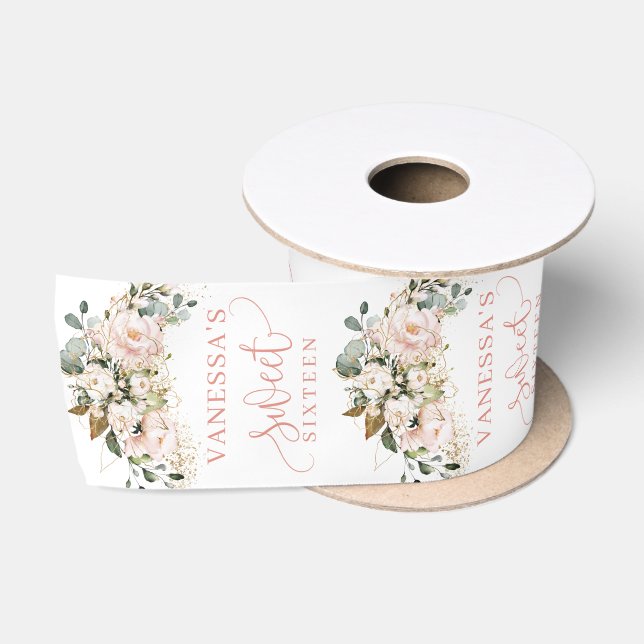 Eleganter Eukalyptus-Goldblume, Rose 16 . Geburtst Satinband (Spule)