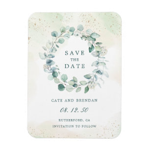 Eleganter Eukalyptus-Grün-Kranz Save The Date Magnet