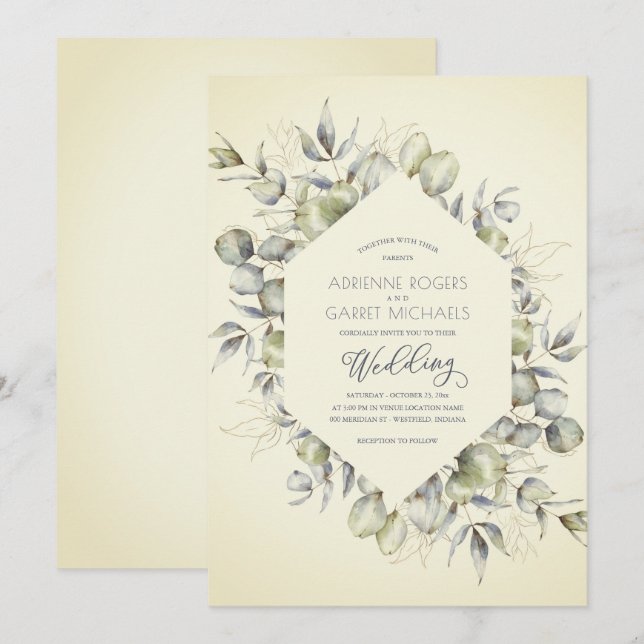 Eleganter Eukalyptus-Herbst Einladung zur Hochzeit (Vorne/Hinten)