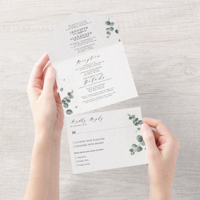 Eleganter Eukalyptus-Hochzeit in einer Einladung (Abreißtisch)