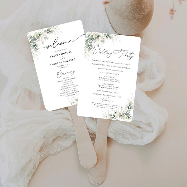 Eleganter Eukalyptus Hochzeitsprogramm Handfächer (Von Creator hochgeladen)