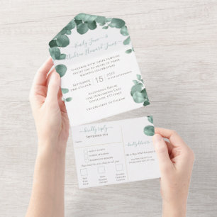 Eleganter Eukalyptus-Kranz Hochzeit Alles in Einem All In One Einladung