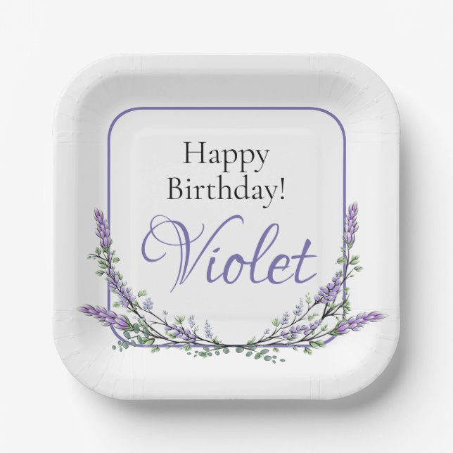 Eleganter Eukalyptus-Lavendel Geburtstag Pappteller (Vorderseite)