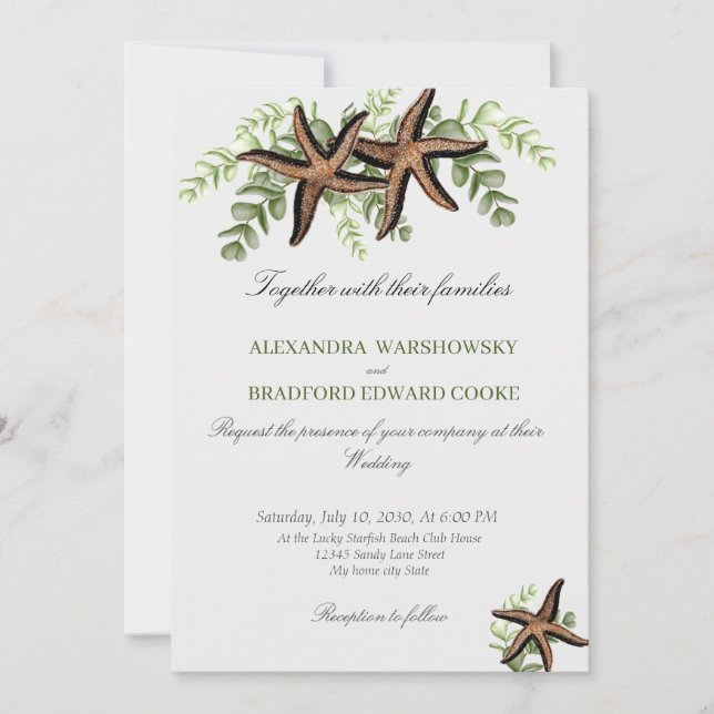 Eleganter Eukalyptus und Einladung zur Hochzeit vo (Vorderseite)