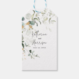 Eleganter Eukalyptus und goldene Grüne Hochzeit Geschenkanhänger