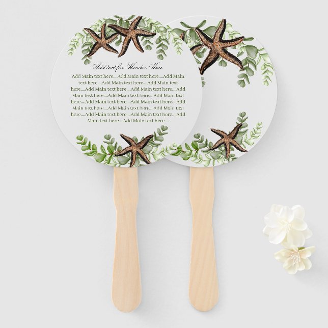 Eleganter Eukalyptus und Starfish Wedding-Fan Fächer (Vorne und Hinten)