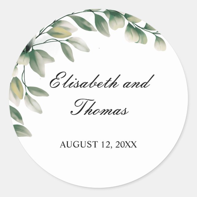 Eleganter Eukalyptus verlasst Hochzeit Runder Aufkleber (Vorderseite)