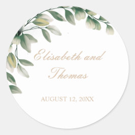 Eleganter Eukalyptus verlasst Hochzeit Runder Aufkleber