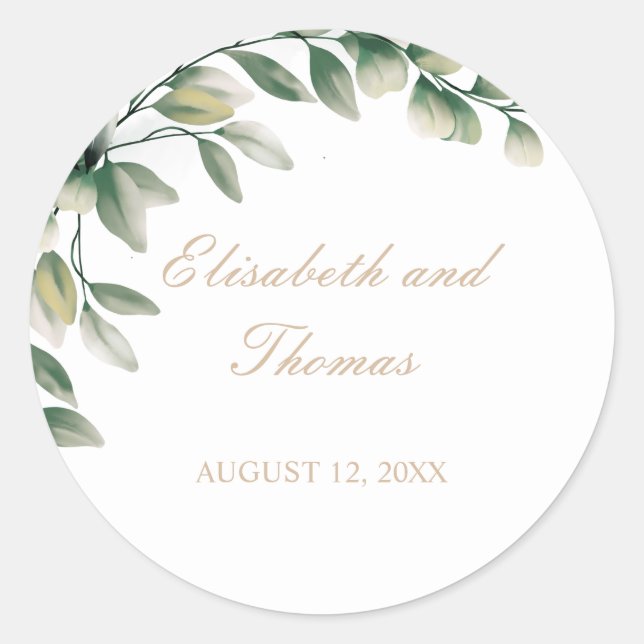 Eleganter Eukalyptus verlasst Hochzeit Runder Aufkleber (Vorderseite)