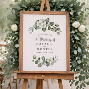 Eleganter Eukalyptusblatt-Bogen-Grünzeug-Hochzeits Poster