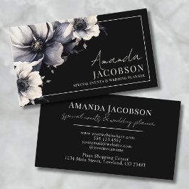 Eleganter Event Hochzeitsplaner Black Floral Visitenkarte