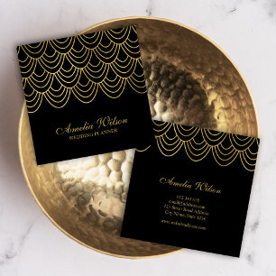 Eleganter Eventplaner Black Imitats Gold Geometric Quadratische Visitenkarte