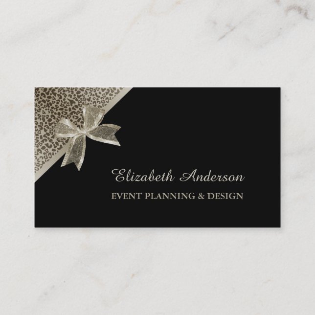 Eleganter Eventplaner Platinum Leopard Chic Bow Visitenkarte (Vorderseite)