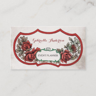Eleganter Eventplaner Vintage rote Rose floral Visitenkarte