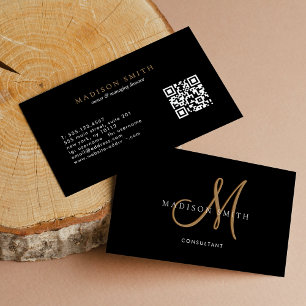 Eleganter Extravaganter Black-Gold-Script-Monogram Visitenkarte