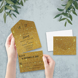 Eleganter, extravaganter, goldfarbener Glitzer All In One Einladung