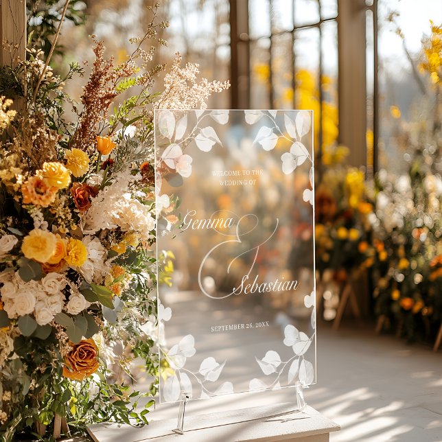 Eleganter Fall Botanische Hochzeit Willkommen Acrylschild (Von Creator hochgeladen)