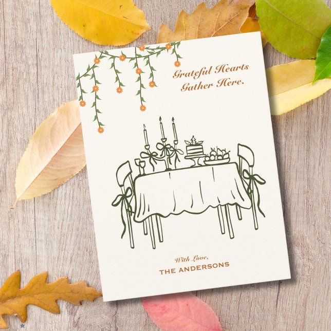 Eleganter Fall Erntedank Freundliches Abendessen Postkarte (Von Creator hochgeladen)